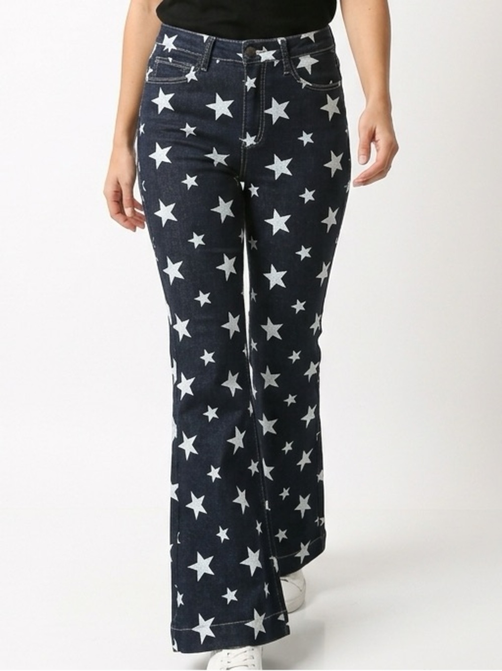 Star-Print Flared Jeans - Dark Blue size 7/28